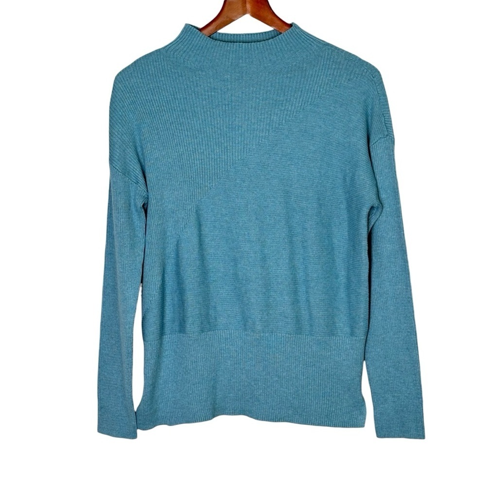 NWT Talbots Ribbed Mock Neck Sweater Size M Medium Ocean Blue Long Sleeve - Picture 2 of 10